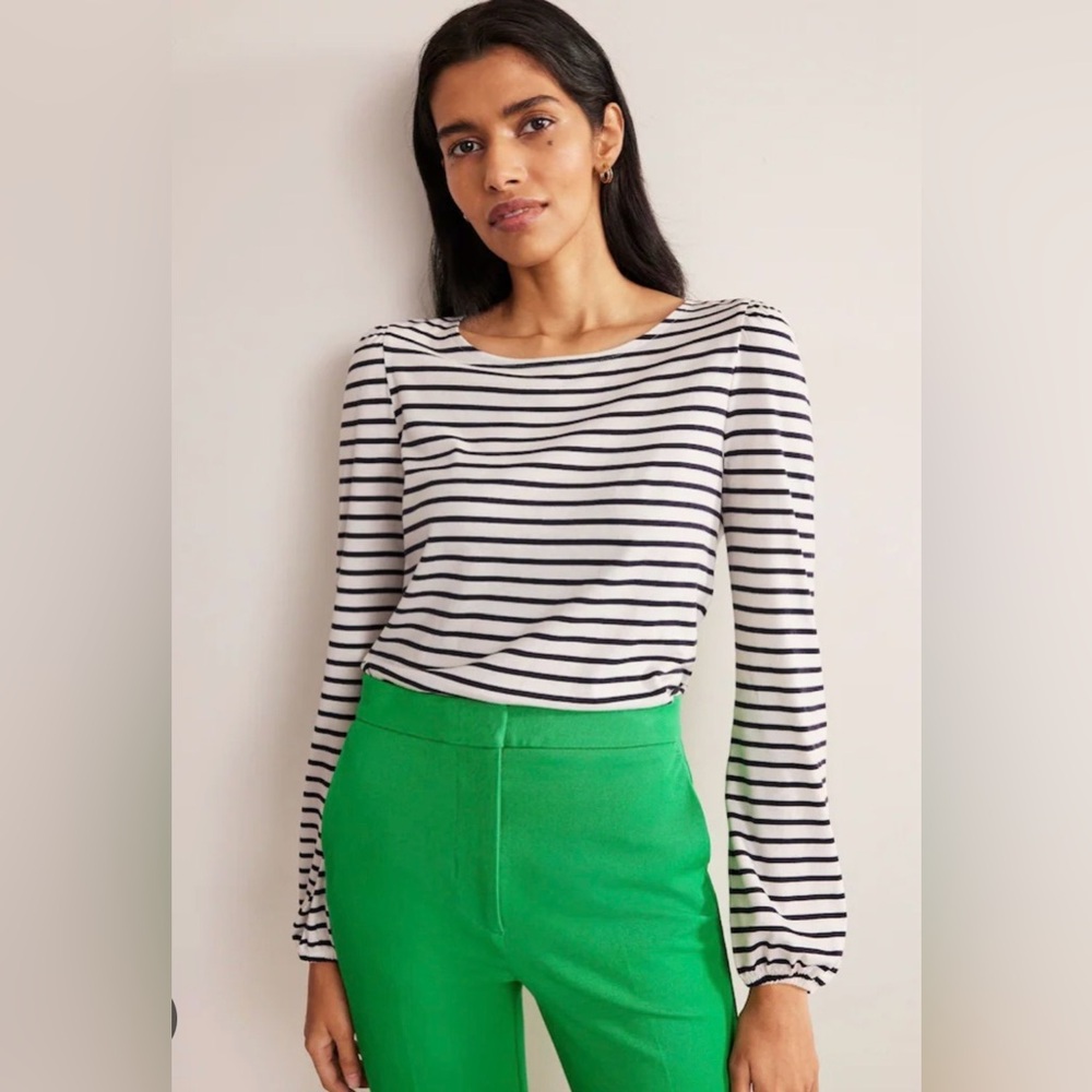 Boden Navy‎ White Stripe Super Soft Long Sleeve Tee Essential Capsule Wardrobe